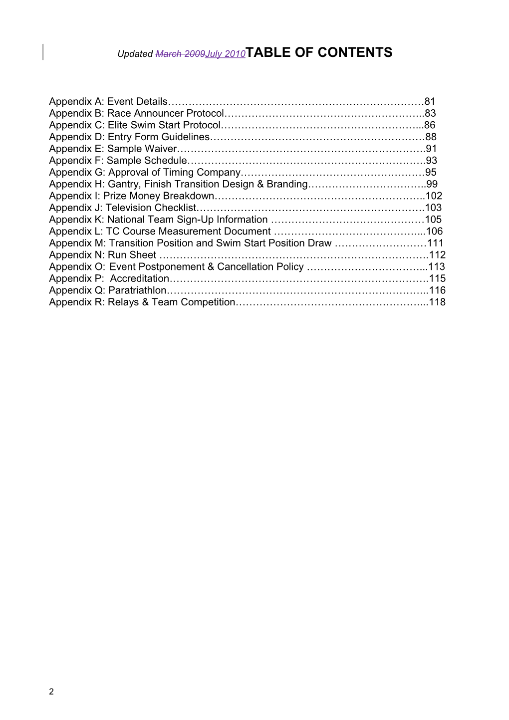 Updated March 2009July 2010 TABLE of CONTENTS