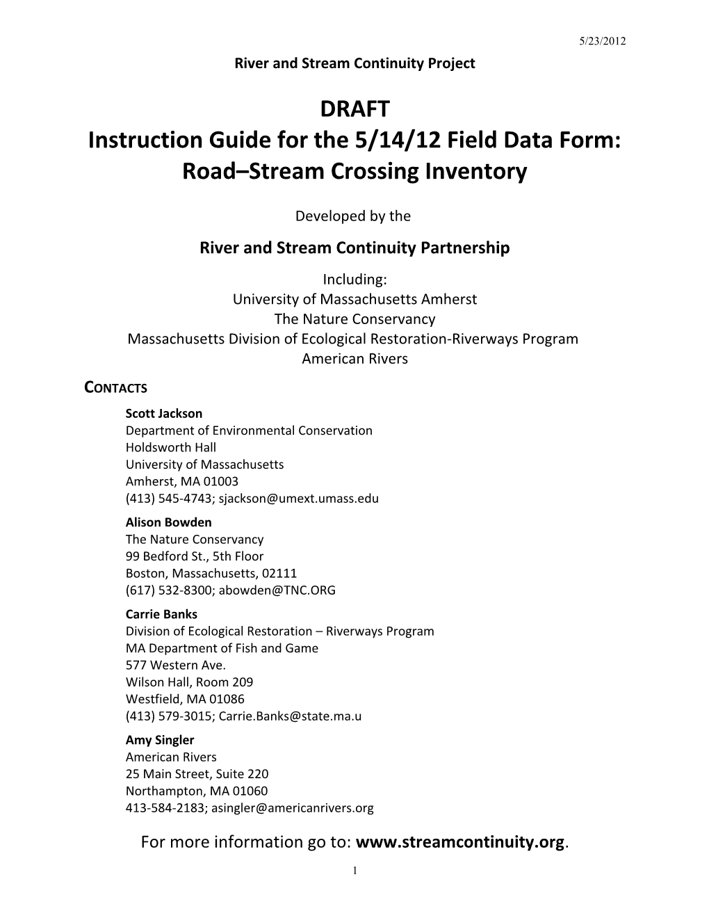 Instruction Manual for Field Data Form