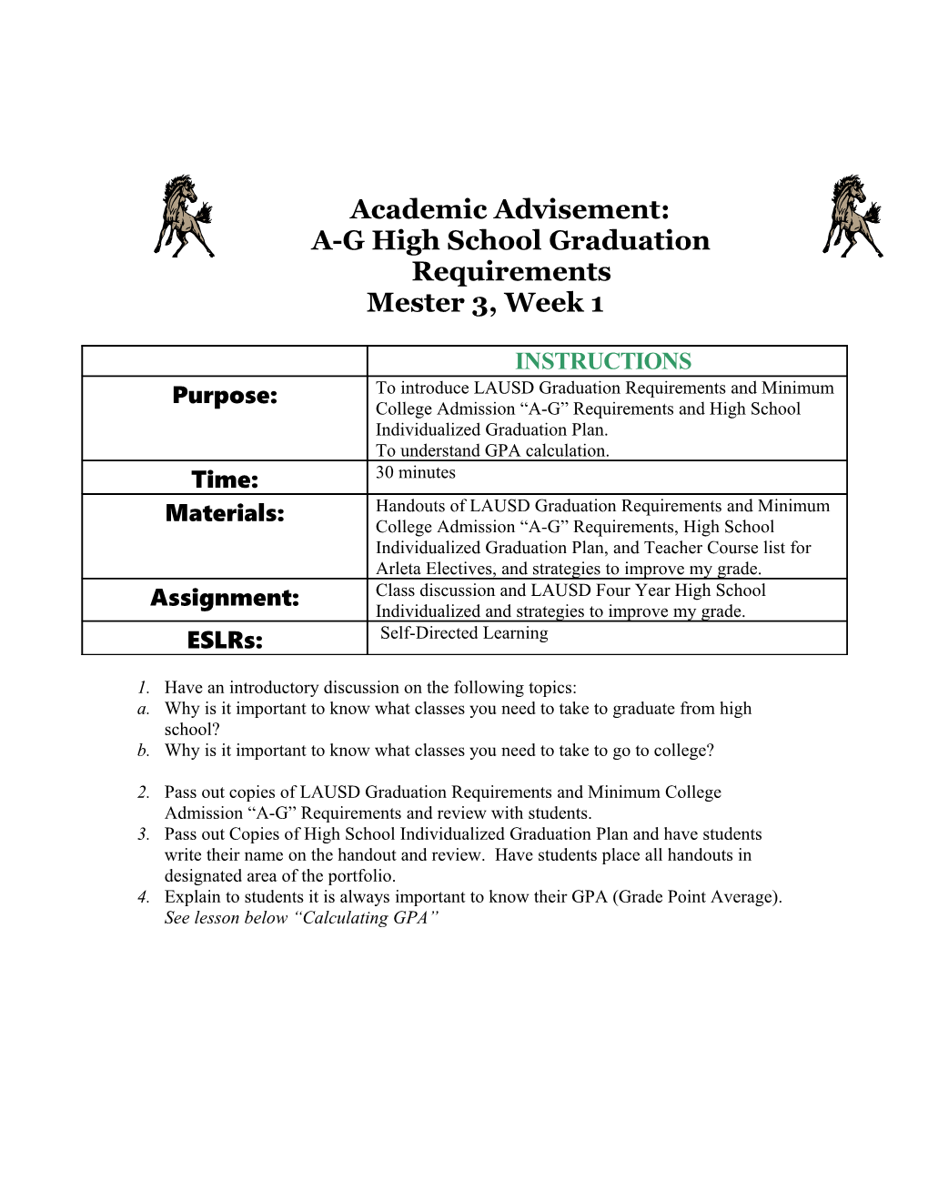 A-G High School Graduation Requirements