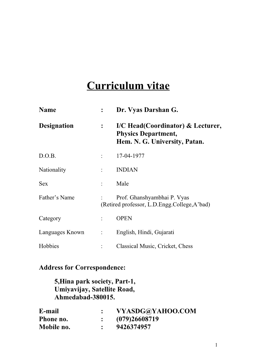 Designation:I/C Head(Coordinator) & Lecturer