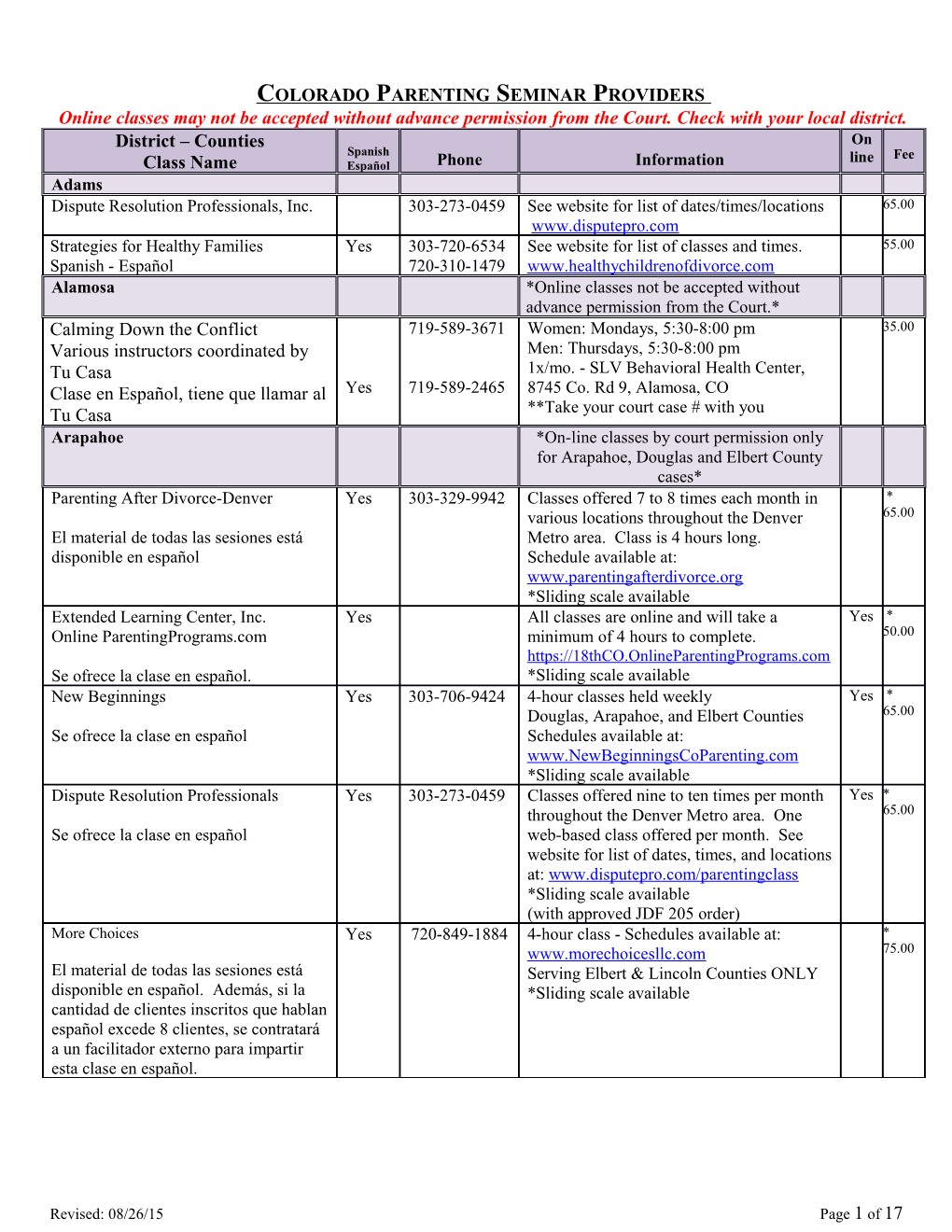 Colorado Parenting Seminar Providers