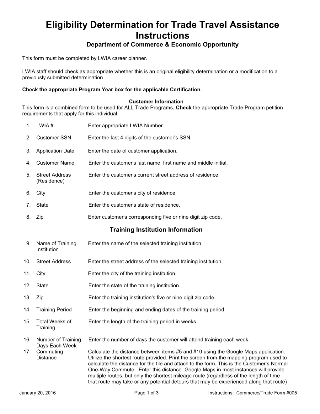 Form #005 Eligibility Determination for Trade Travel Assistance Instructions (MS Word) 3-01-14