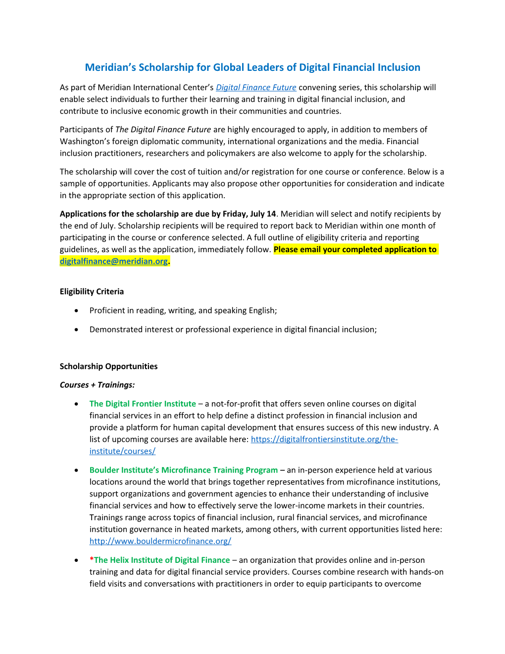 Meridian S Scholarship for Global Leaders of Digital Financial Inclusion