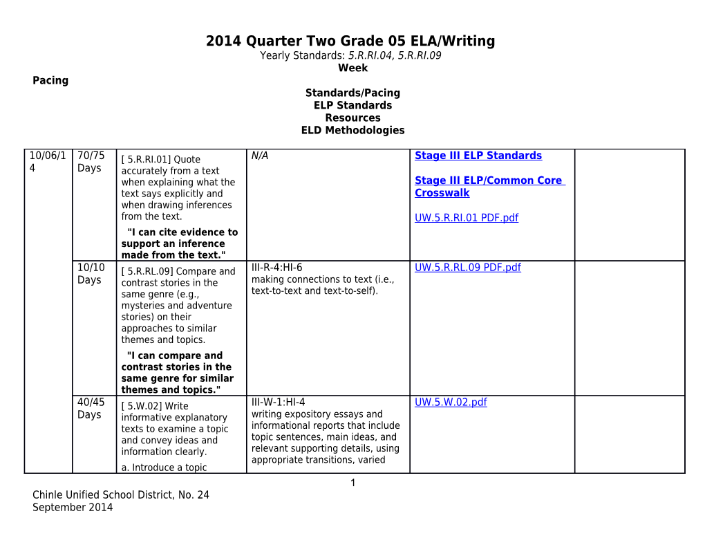 2014 Quarter Two Grade 05 ELA/Writing