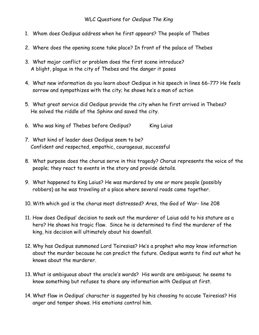 WLC Questions for Oedipus the King