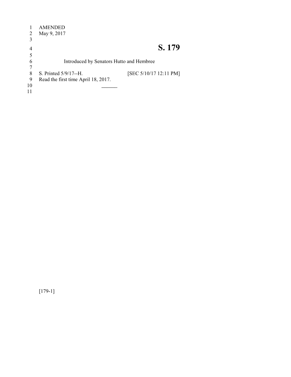 2017-2018 Bill 179 Text of Previous Version (May 10, 2017) - South Carolina Legislature Online