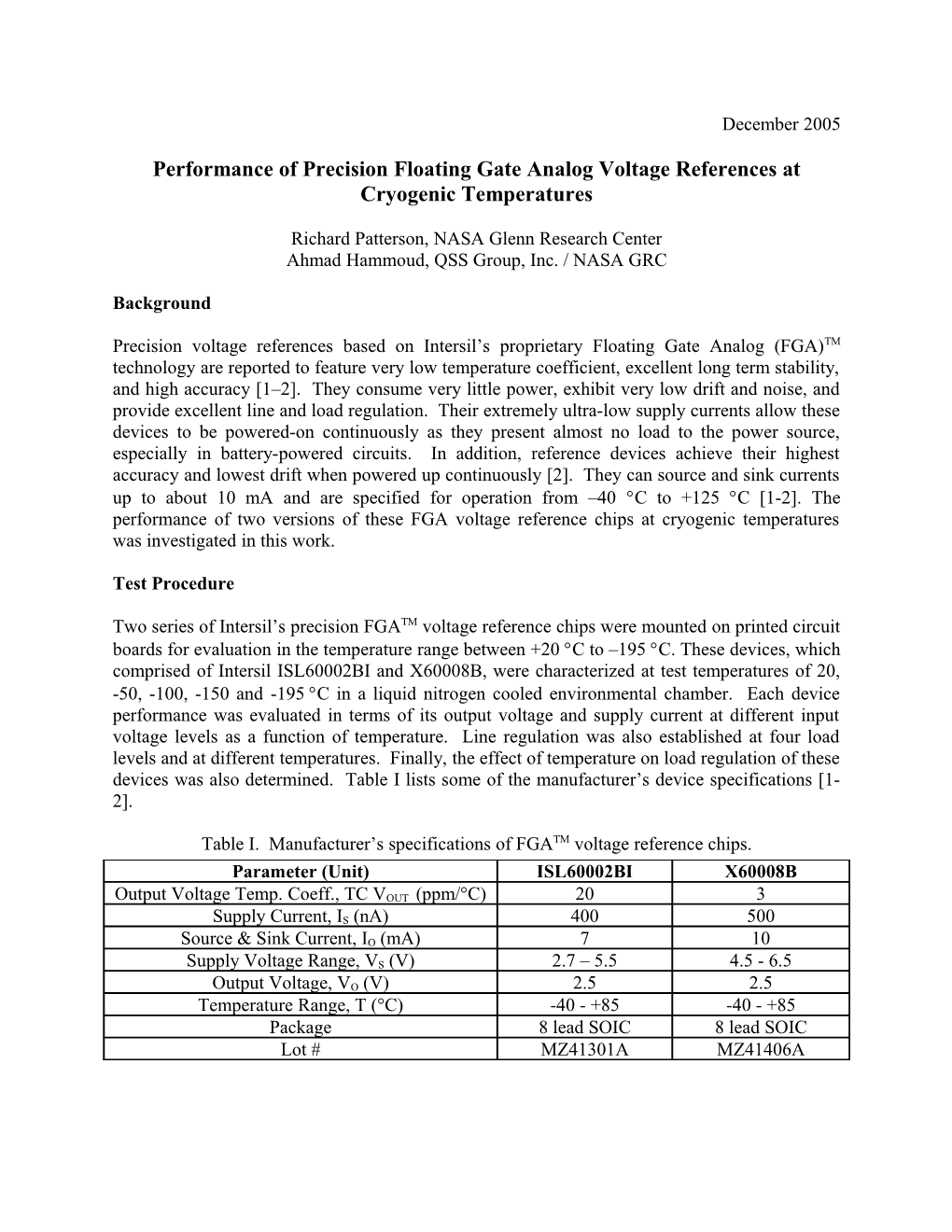 Performance of Precision Floating Gate Analog Voltage References at Cryogenic Temperatures