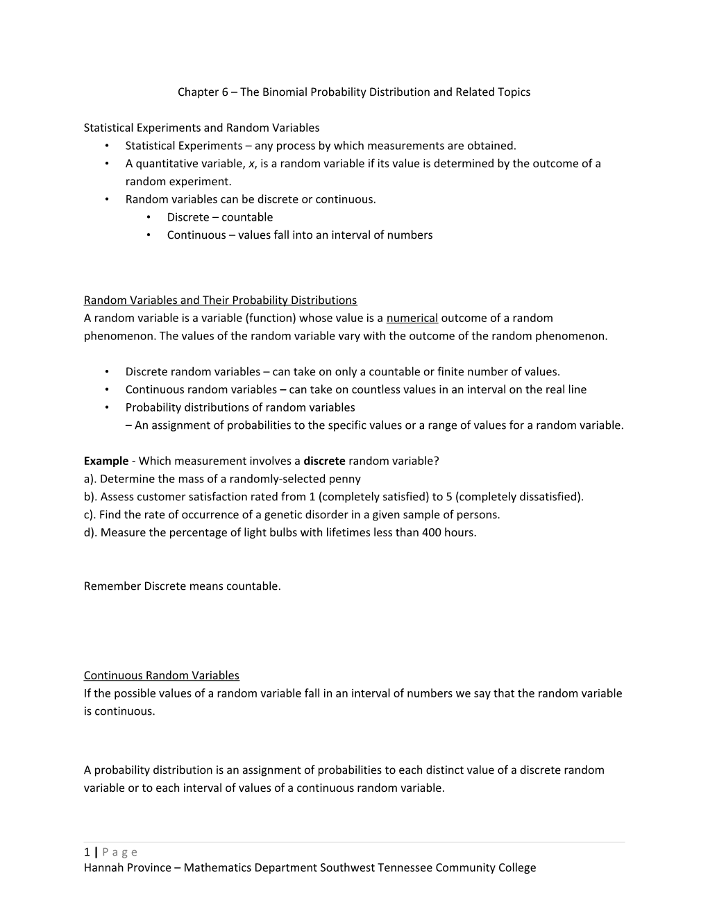 Chapter 6 the Binomial Probability Distribution and Related Topics