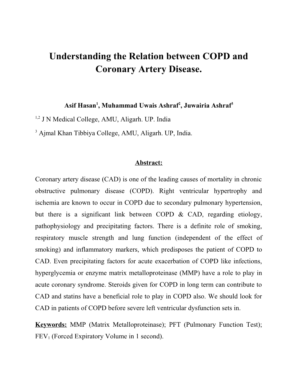 Understanding the Relation Between COPD and Coronary Artery Disease