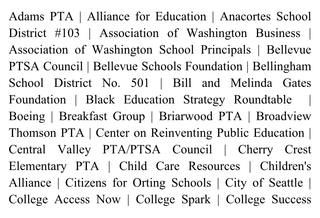 Adams PTA Alliance for Education Anacortes School District #103 Association of Washington