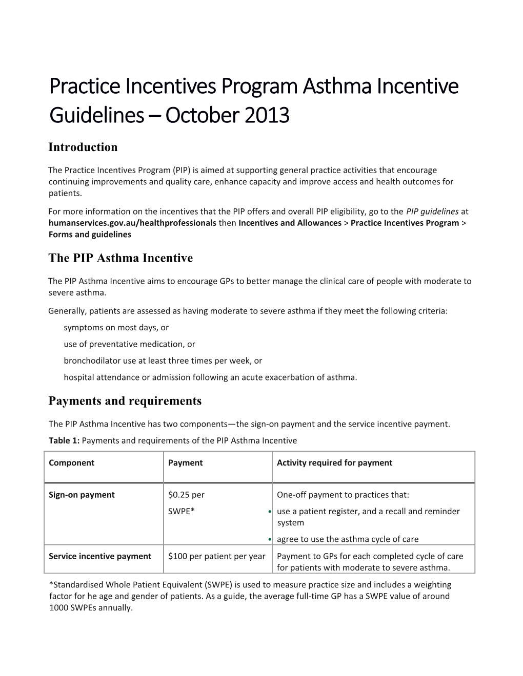 Practice Incentives Program
