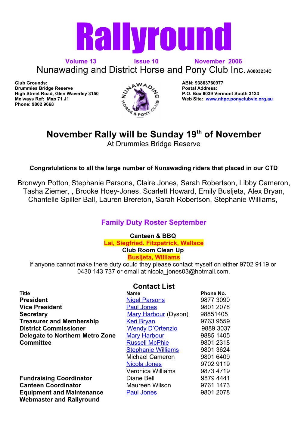 November Rally Will Be Sunday 19Th of November