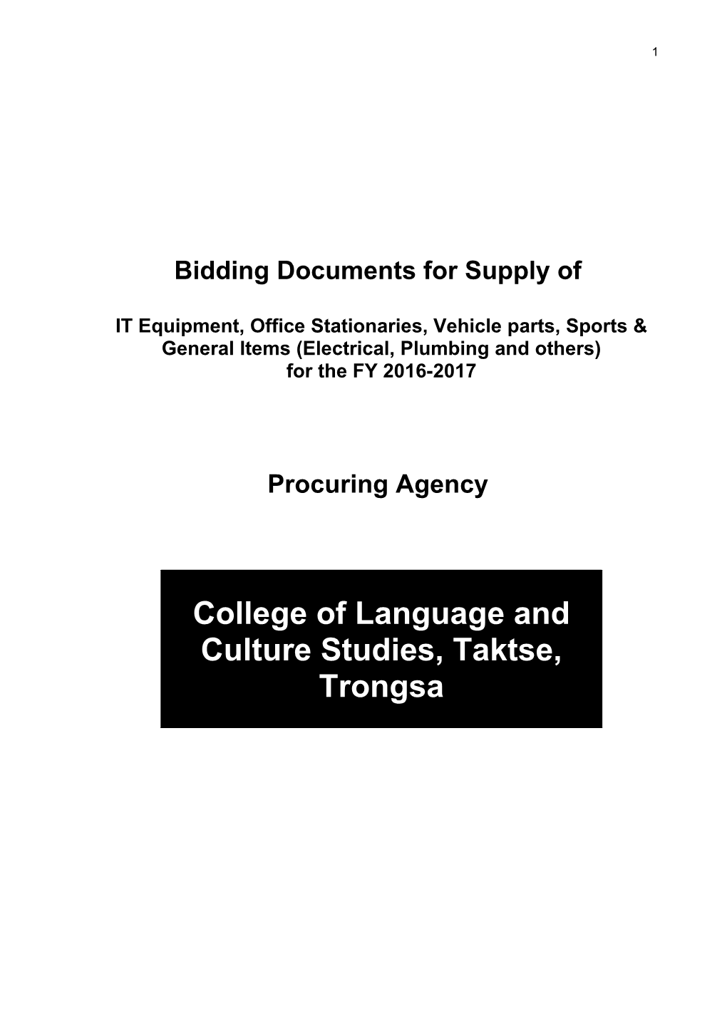 Bidding Documents for Supply Of