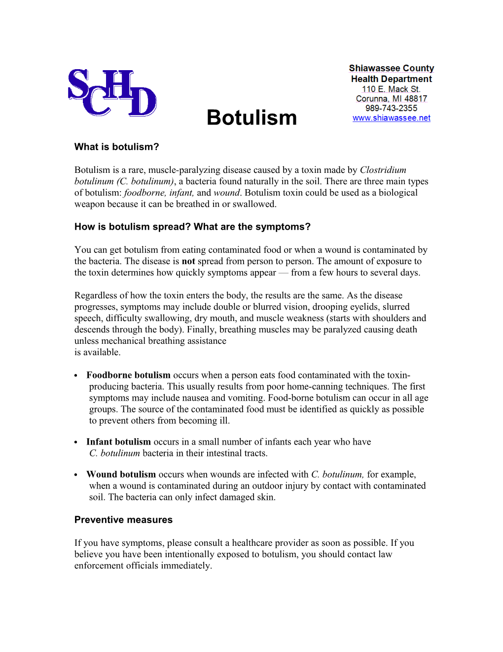 Botulism Fact Sheet (English)