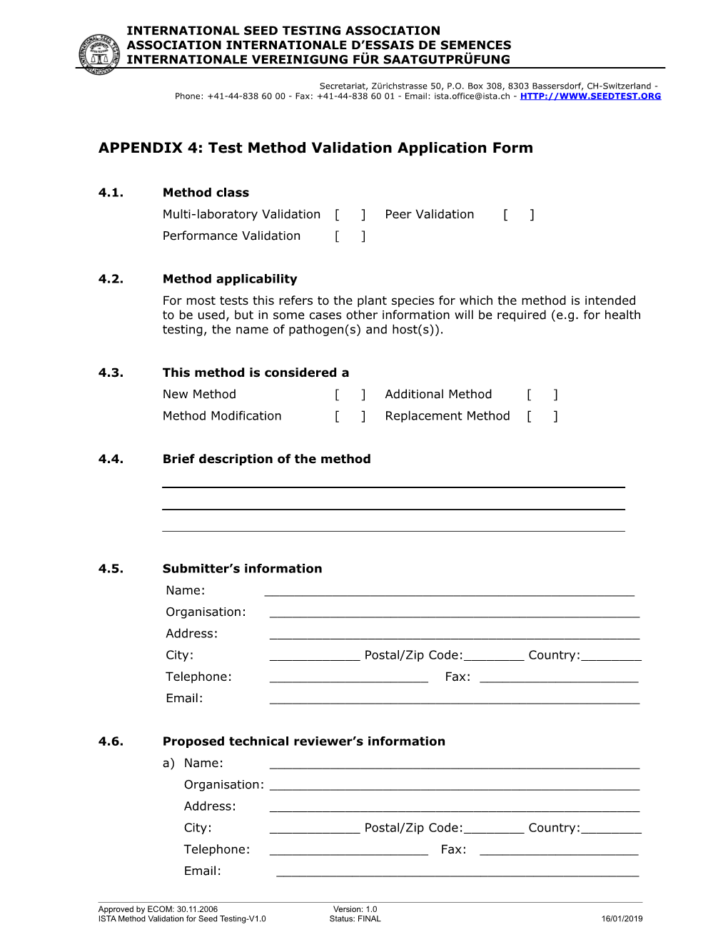APPENDIX 4: Test Method Validation Application Form