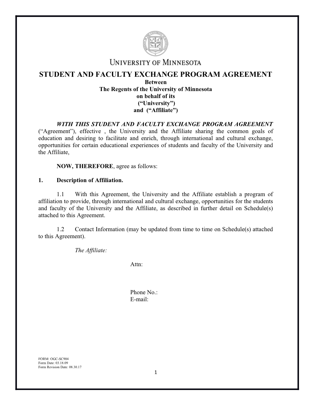 Student and Faculty Exchange Program Agreement