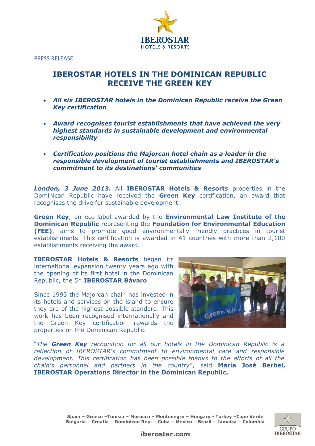 Iberostar Hotels in the Dominican Republic Receive the Green Key