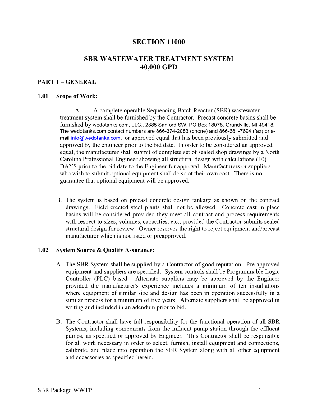 Sbr Wastewater Treatment System