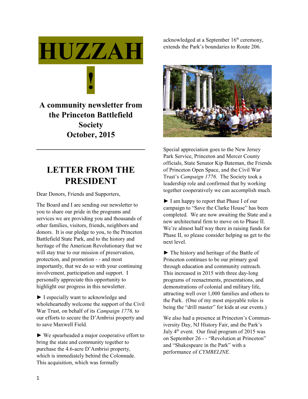 A Community Newsletter from the Princeton Battlefield Society