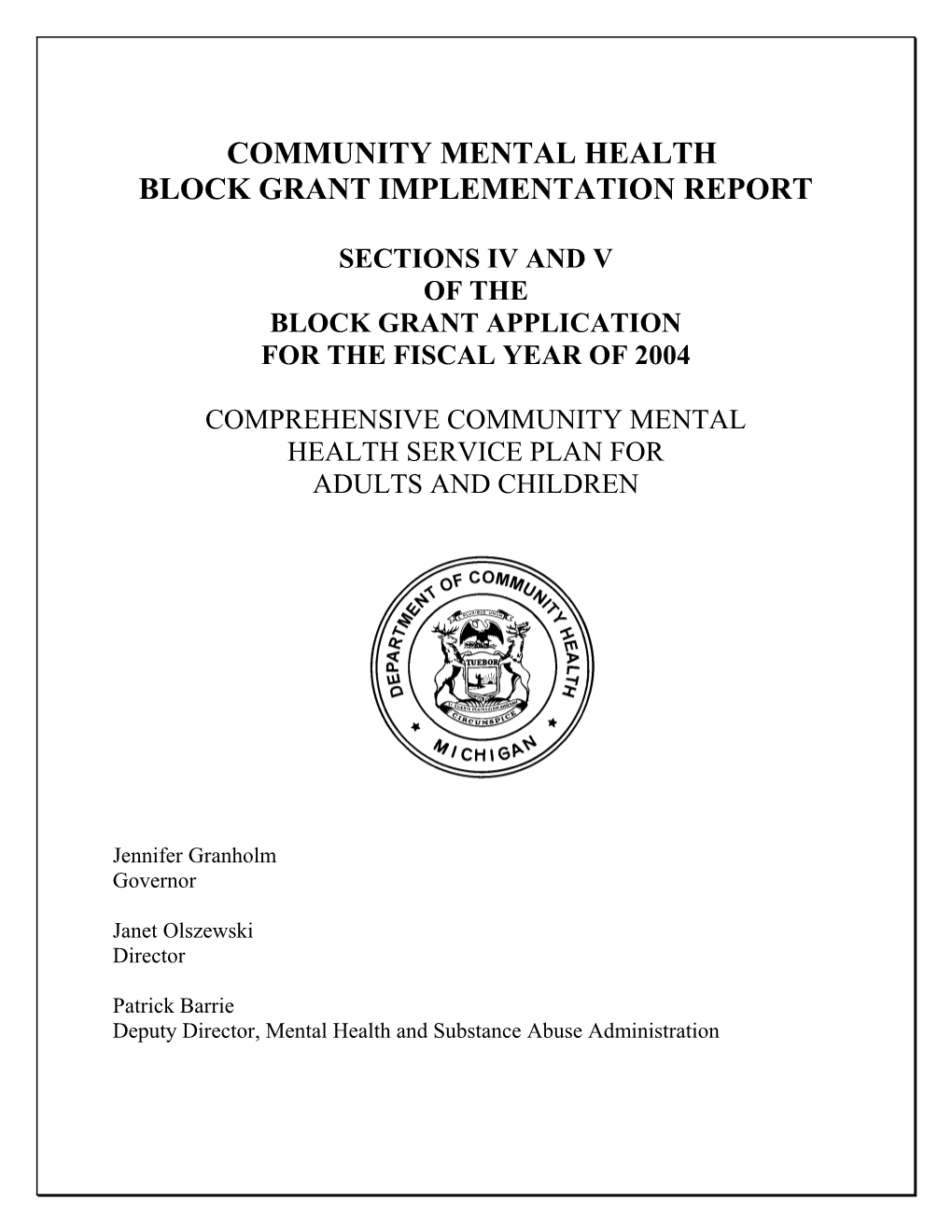 Community Mental Health Block Grant