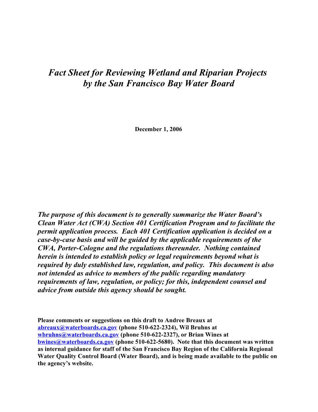 Fact Sheet Forreviewing Wetland and Riparian Projects