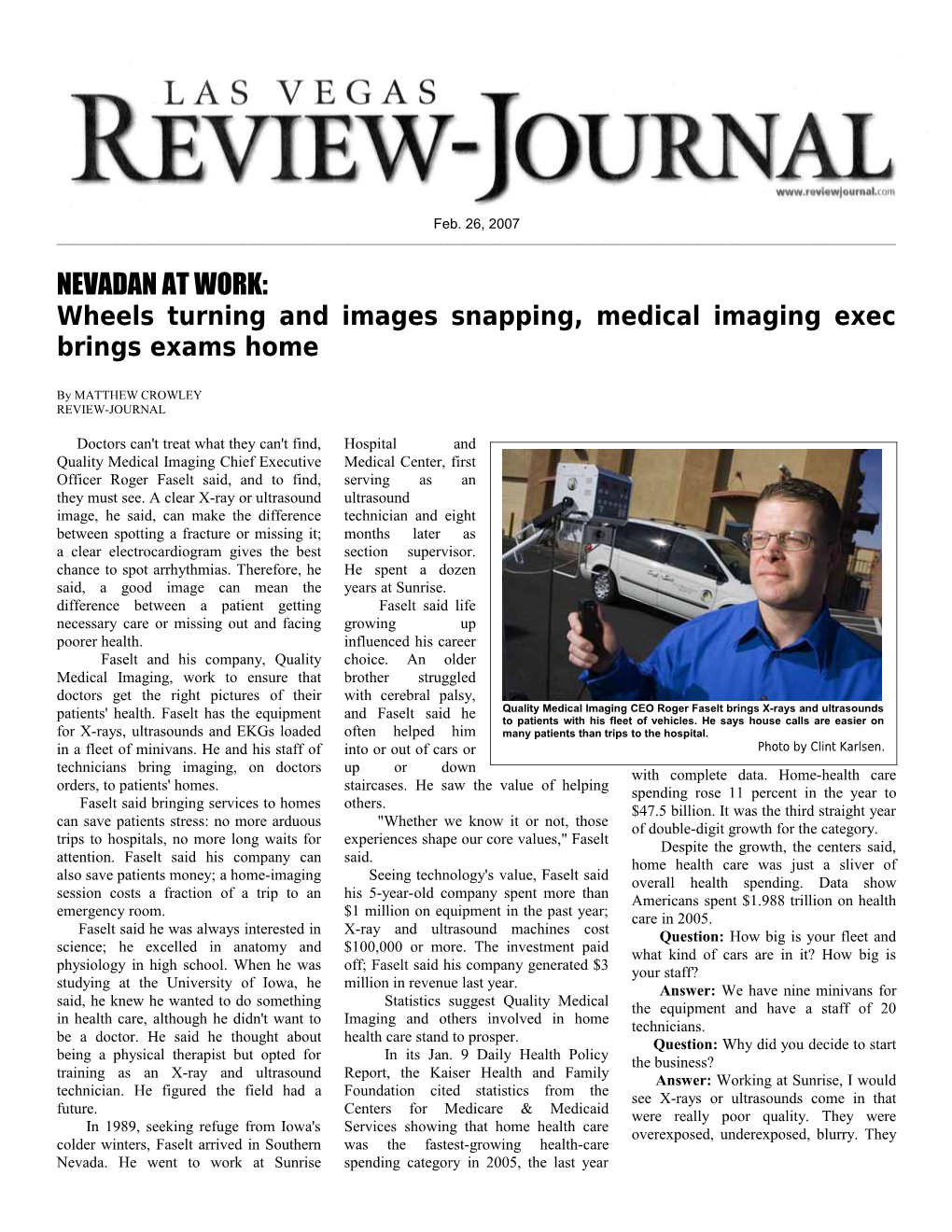 Wheels Turning and Images Snapping, Medical Imaging Exec Brings Exams Home