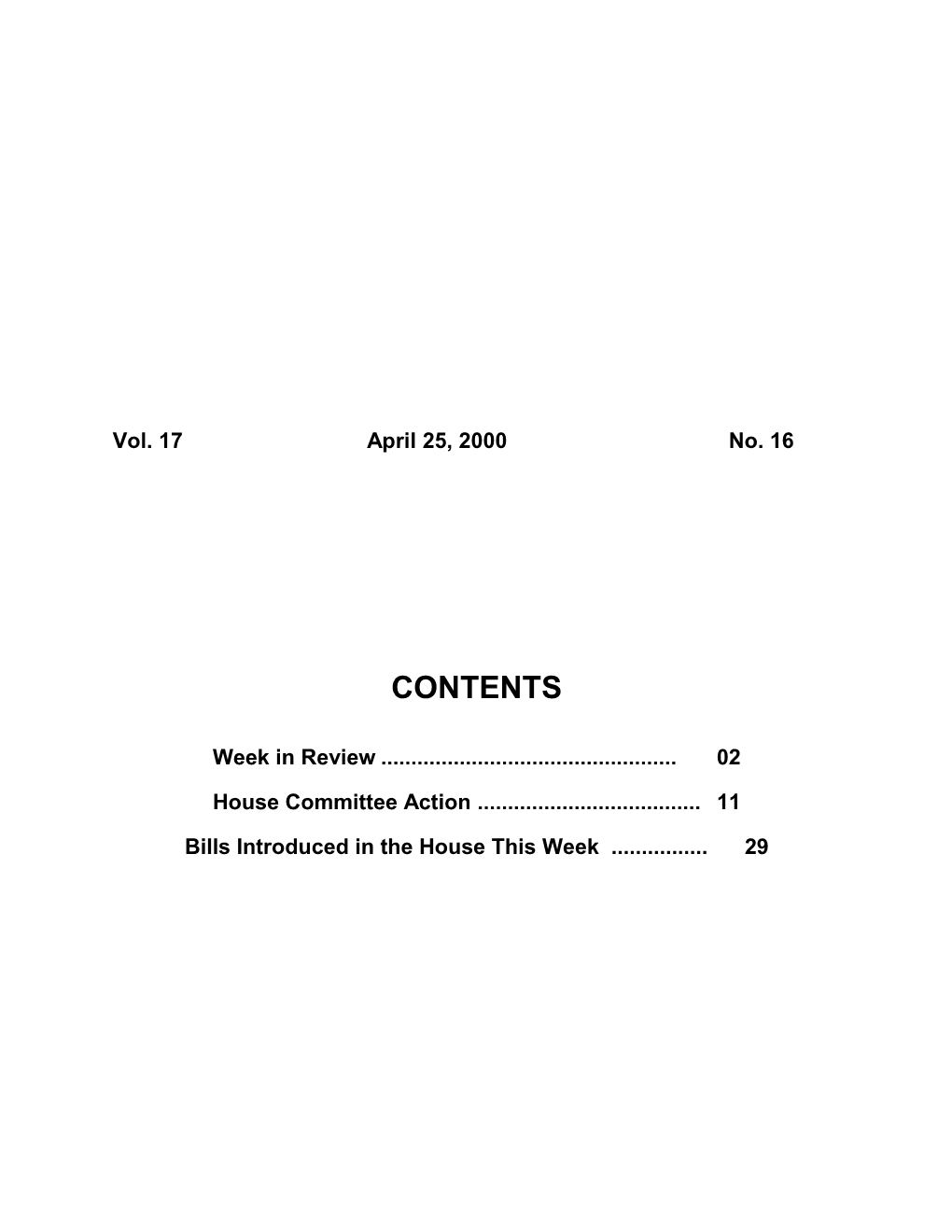 Legislative Update - Vol. 17 No. 16 April 25, 2000 - South Carolina Legislature Online