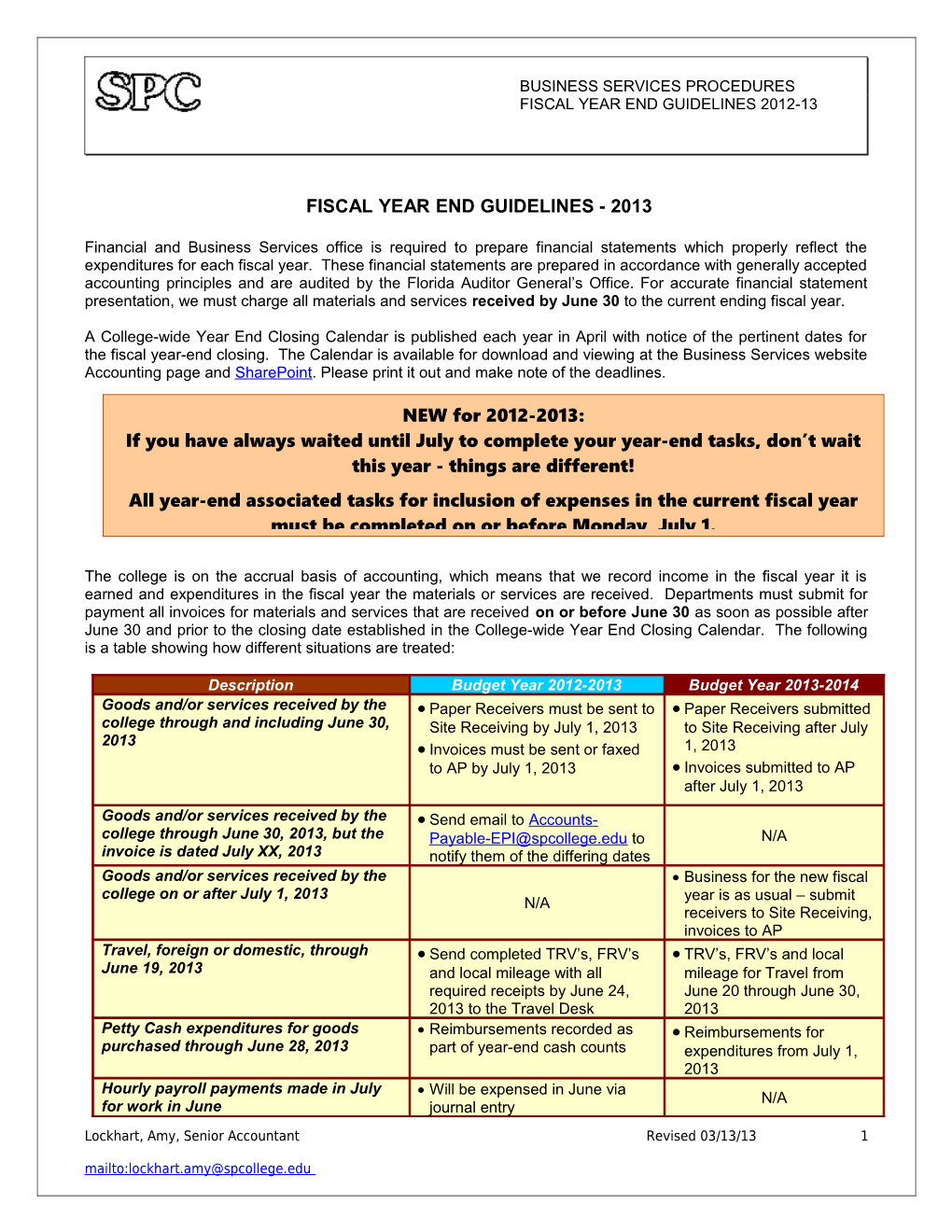 Fiscal Year End Guidelines - 2013