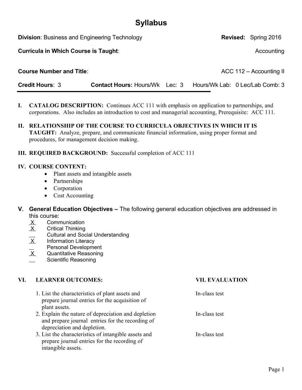 Division: Business and Engineering Technologyrevised: Spring 2016