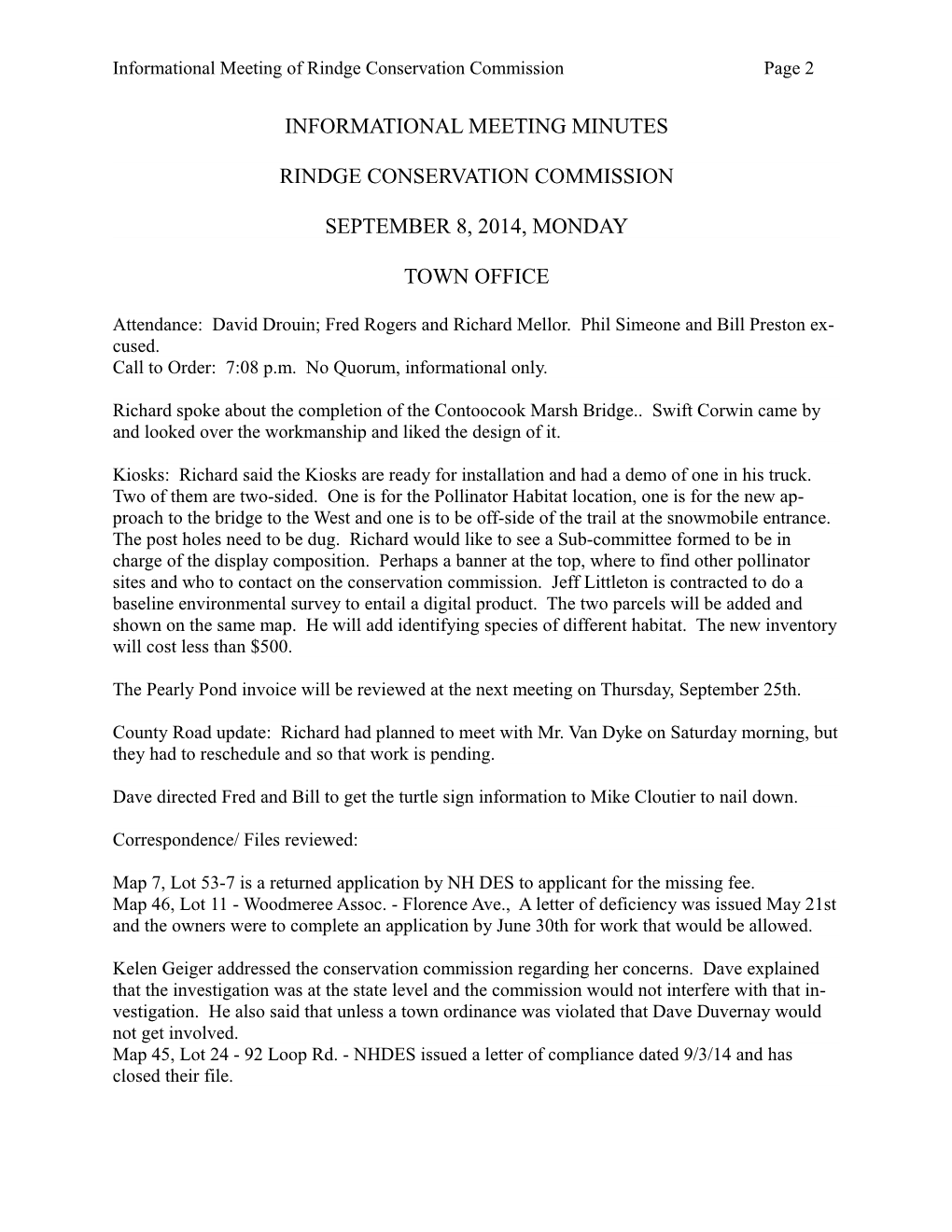 Informational Meeting of Rindge Conservation Commission Page 2