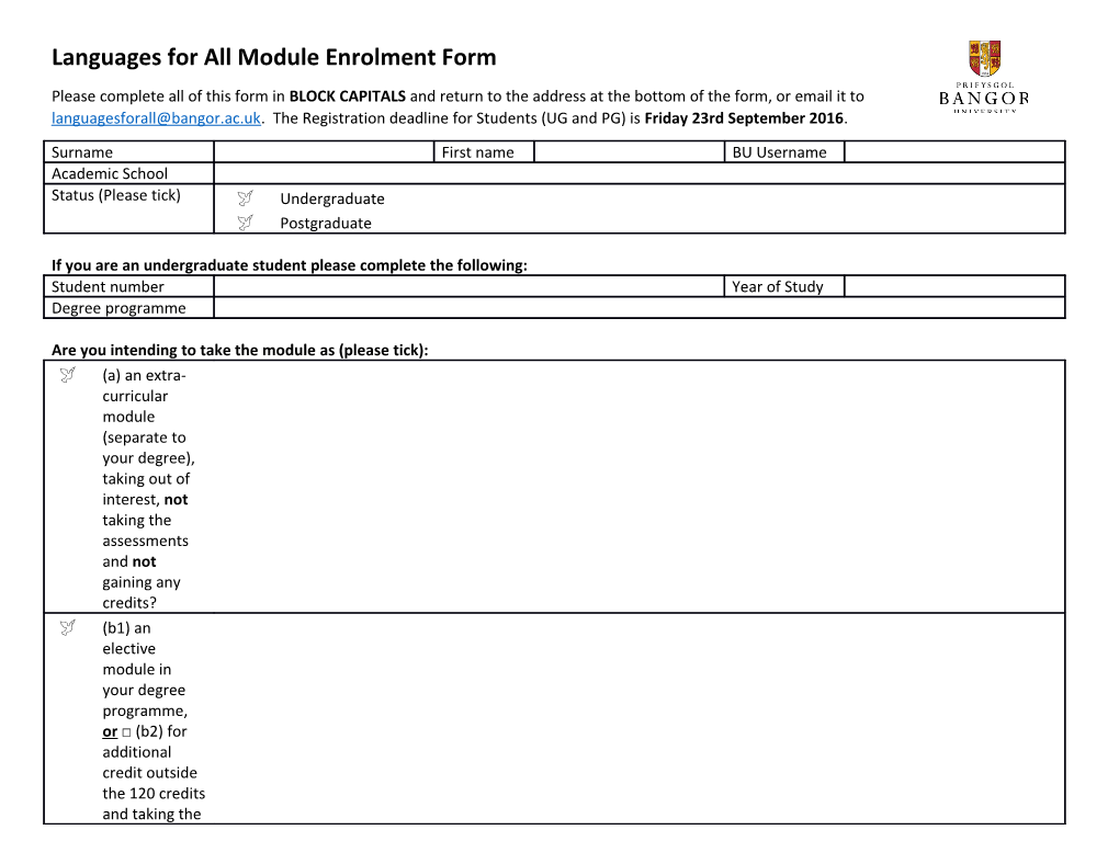 Details of the Modules for Which You Are Registering (Please Select from the Timetable