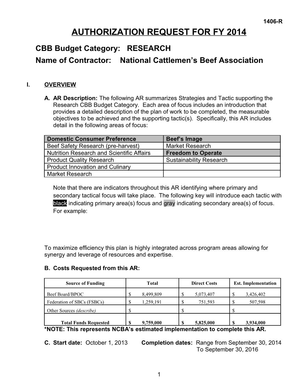 CBB Budget Category: RESEARCH