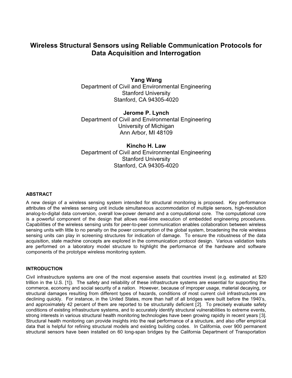 Title: Wireless Structural Sensors Using Peer-To-Peer Communication Protocols For