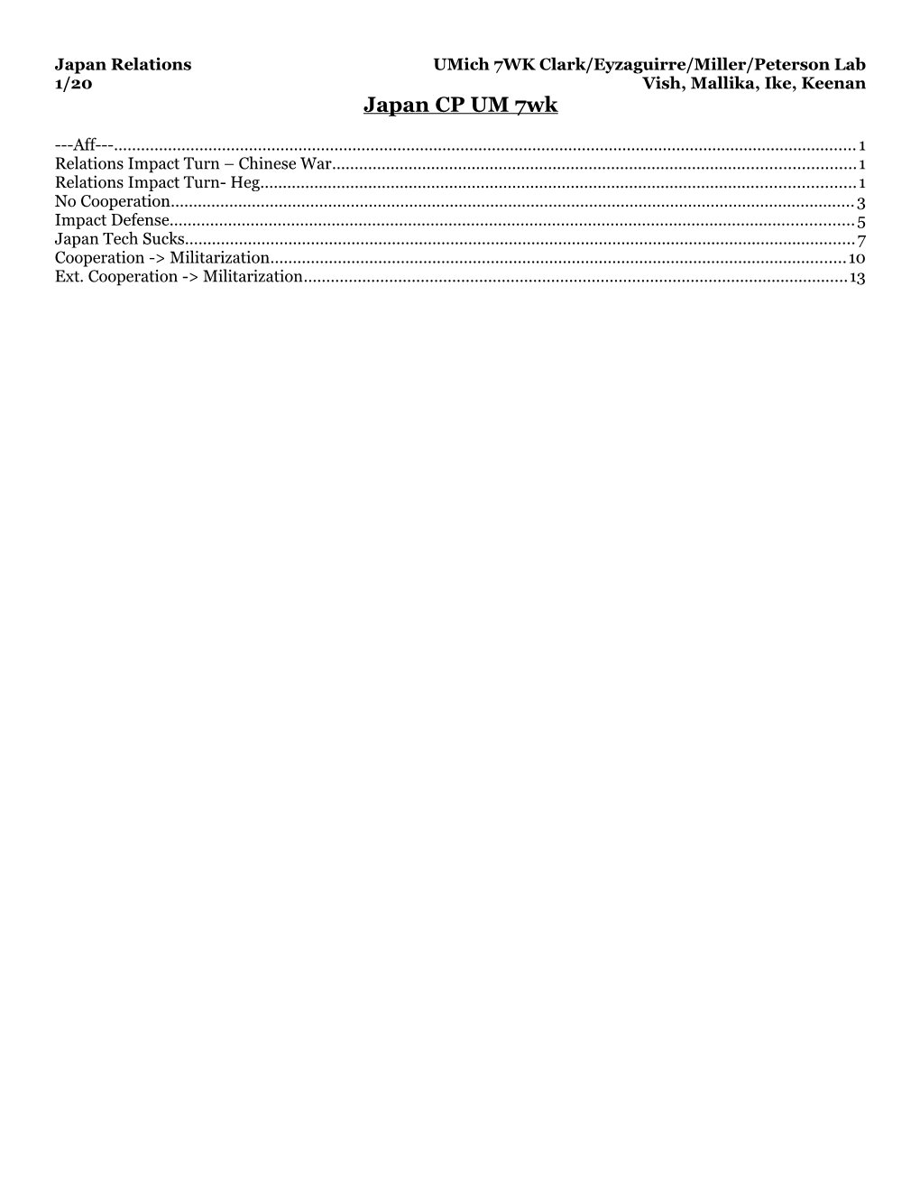 Japan Relations Umich 7WK Clark/Eyzaguirre/Miller/Peterson Lab