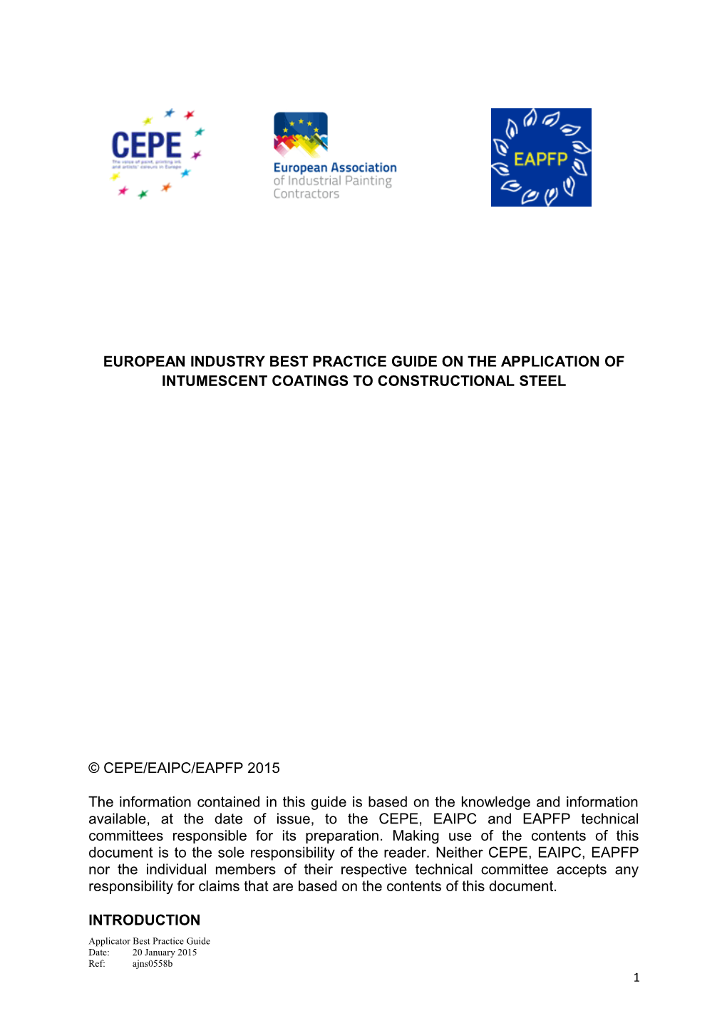 European Industry Best Practice Guide on the Application of Intumescent Coatings To