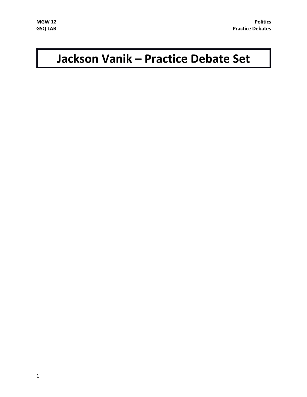 Jackson Vanik Practice Debate Set