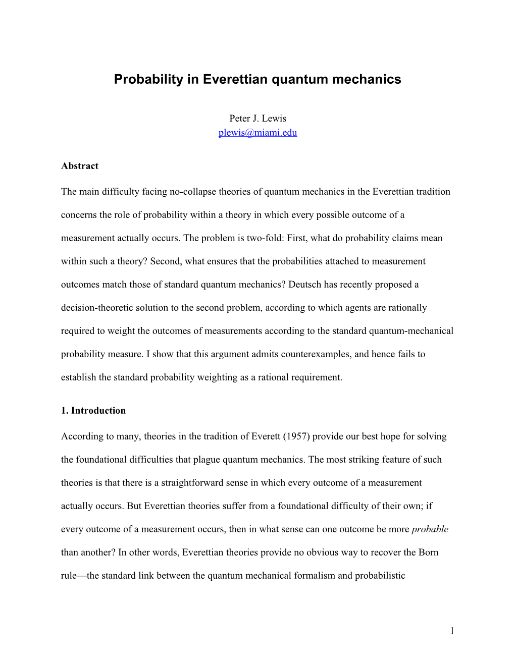 Probability in Everettian Quantum Mechanics