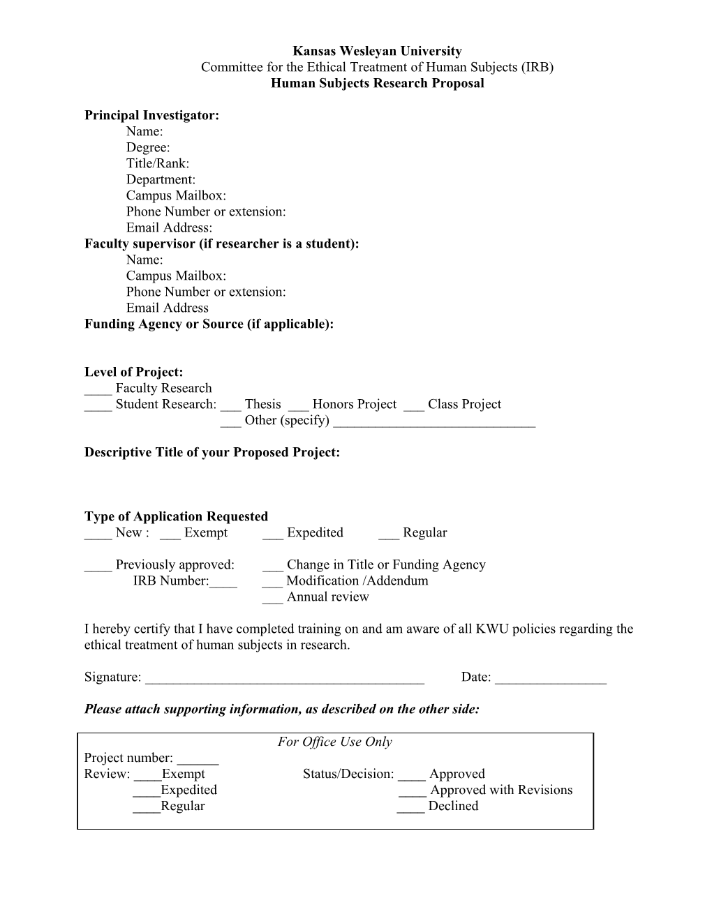 Committee for the Ethical Treatment of Human Subjects (IRB)