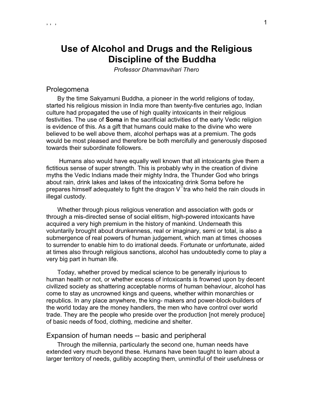 Use of Alcohol and Drugs and the Religious Discipline of the Buddha