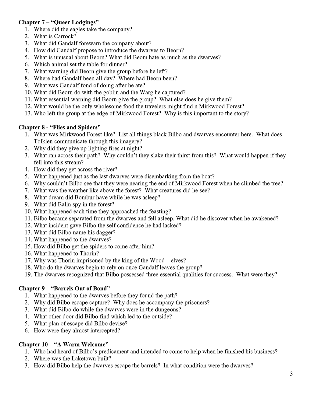Study Guide Questions: the Hobbit by J
