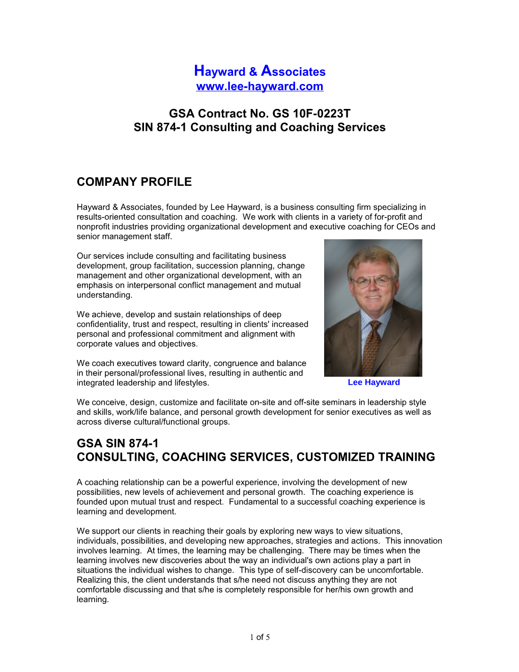 SIN 874-1 Consulting and Coaching Services