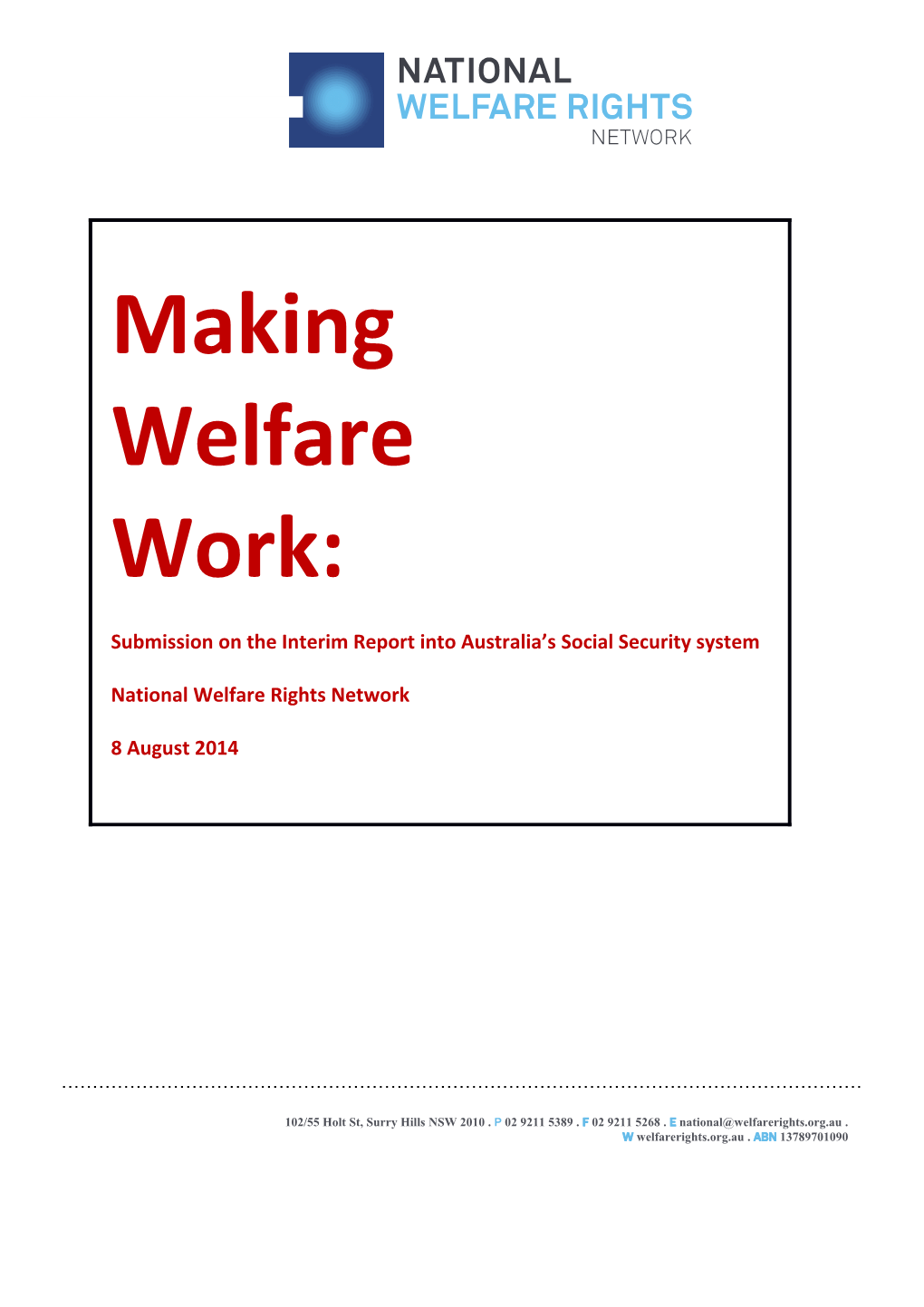 Submission on the Interim Report Into Australia S Social Security System