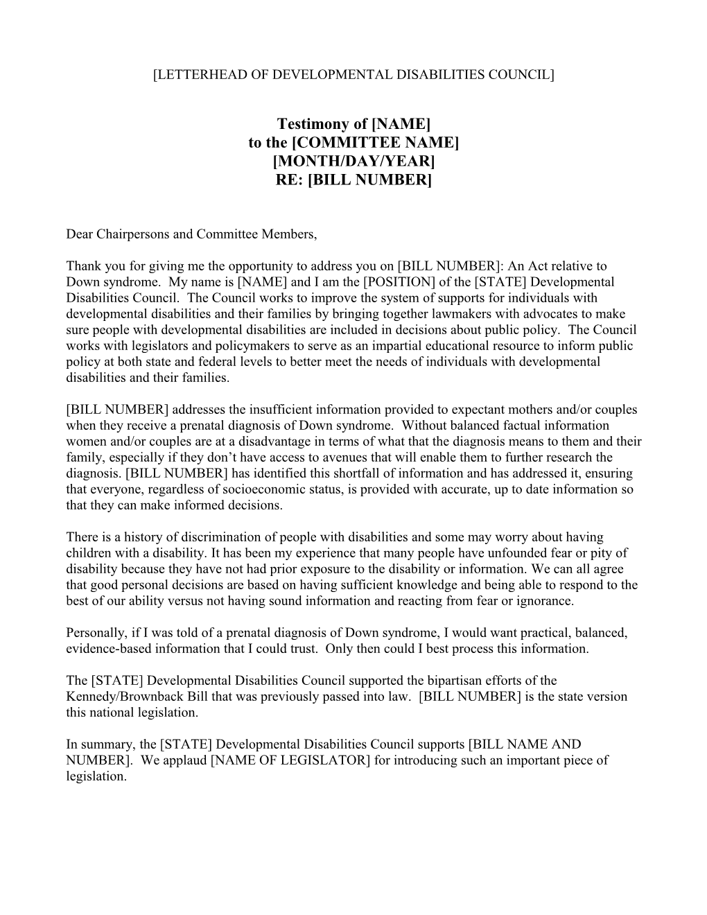 Letterhead of Developmental Disabilities Council