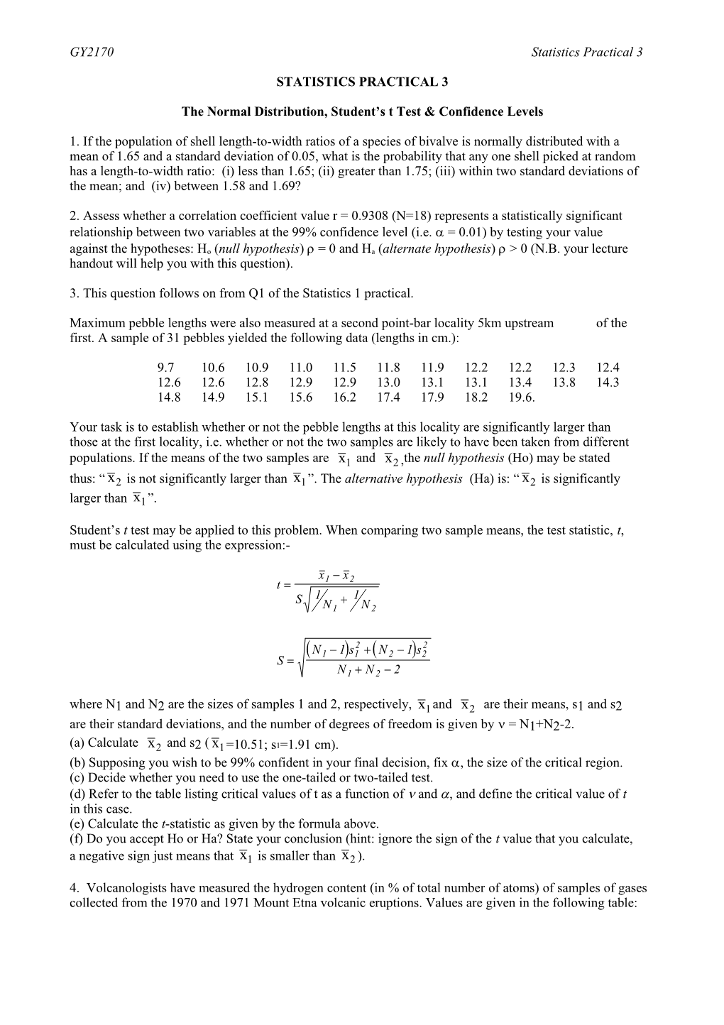 The Normal Distribution, Student S T Test & Confidence Levels