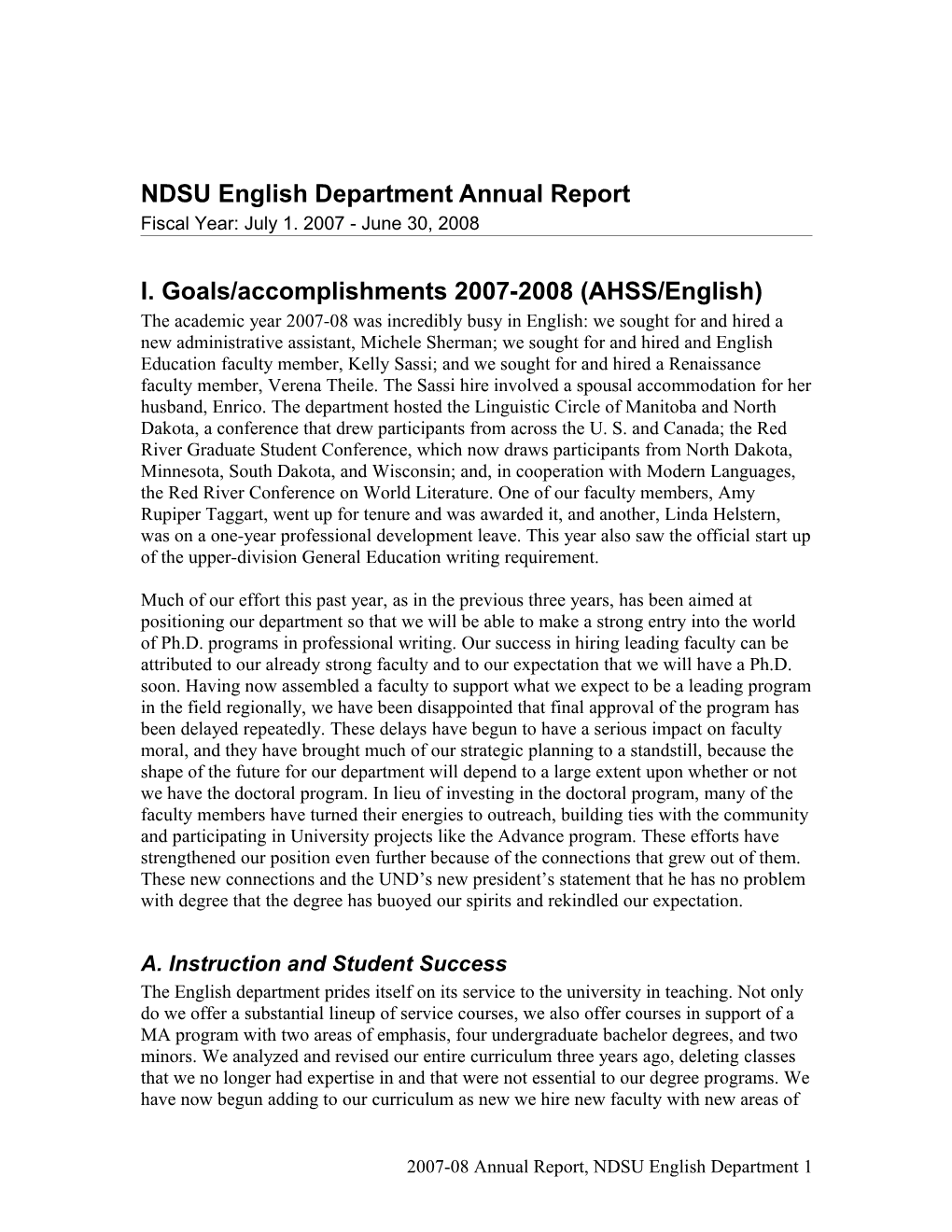 NDSU English Department Annual Report