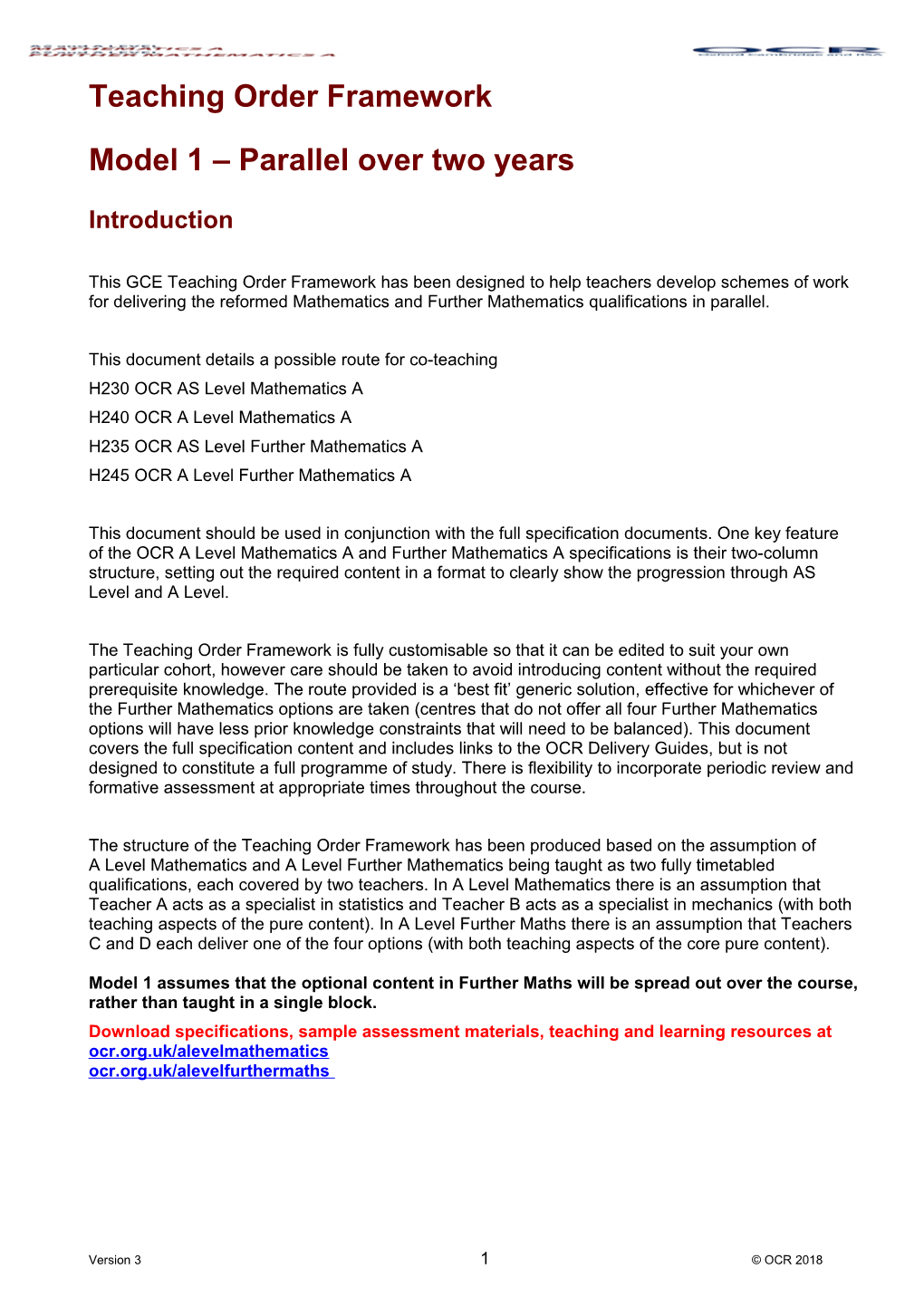 AS/A Level Mathematics a and Further Mathematics Teaching Order Framework