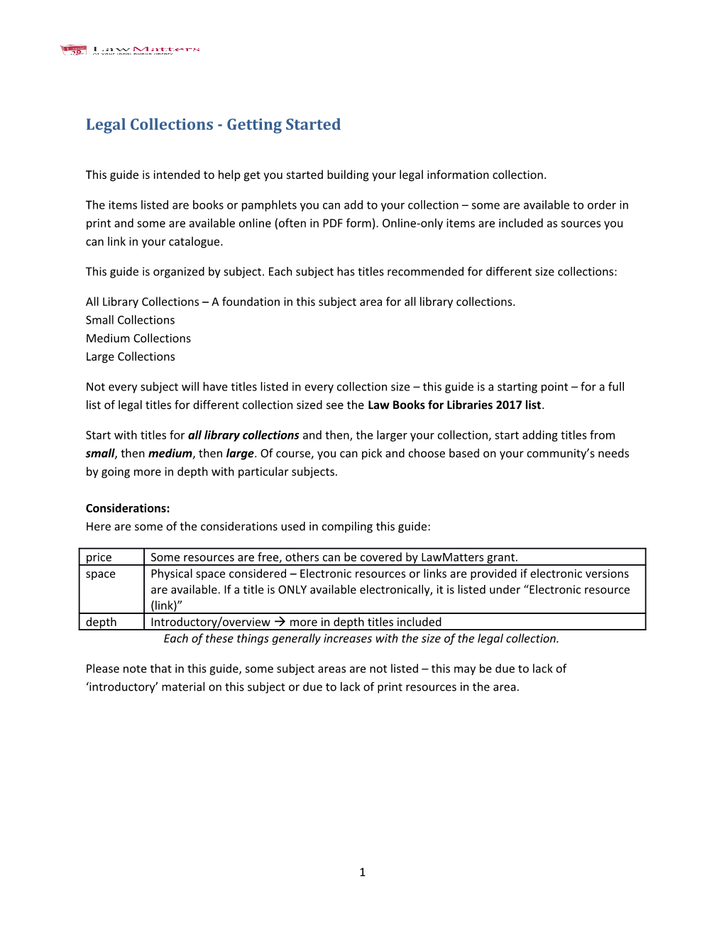 Legal Collections - Getting Started