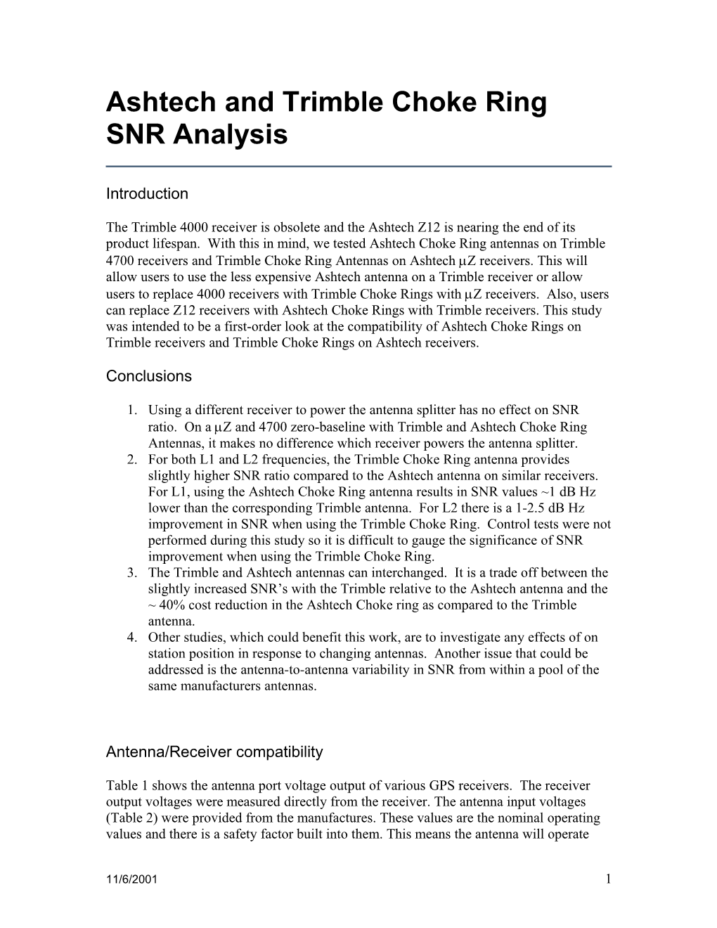 Ashtech and Trimble Choke Ring SNR Analysis