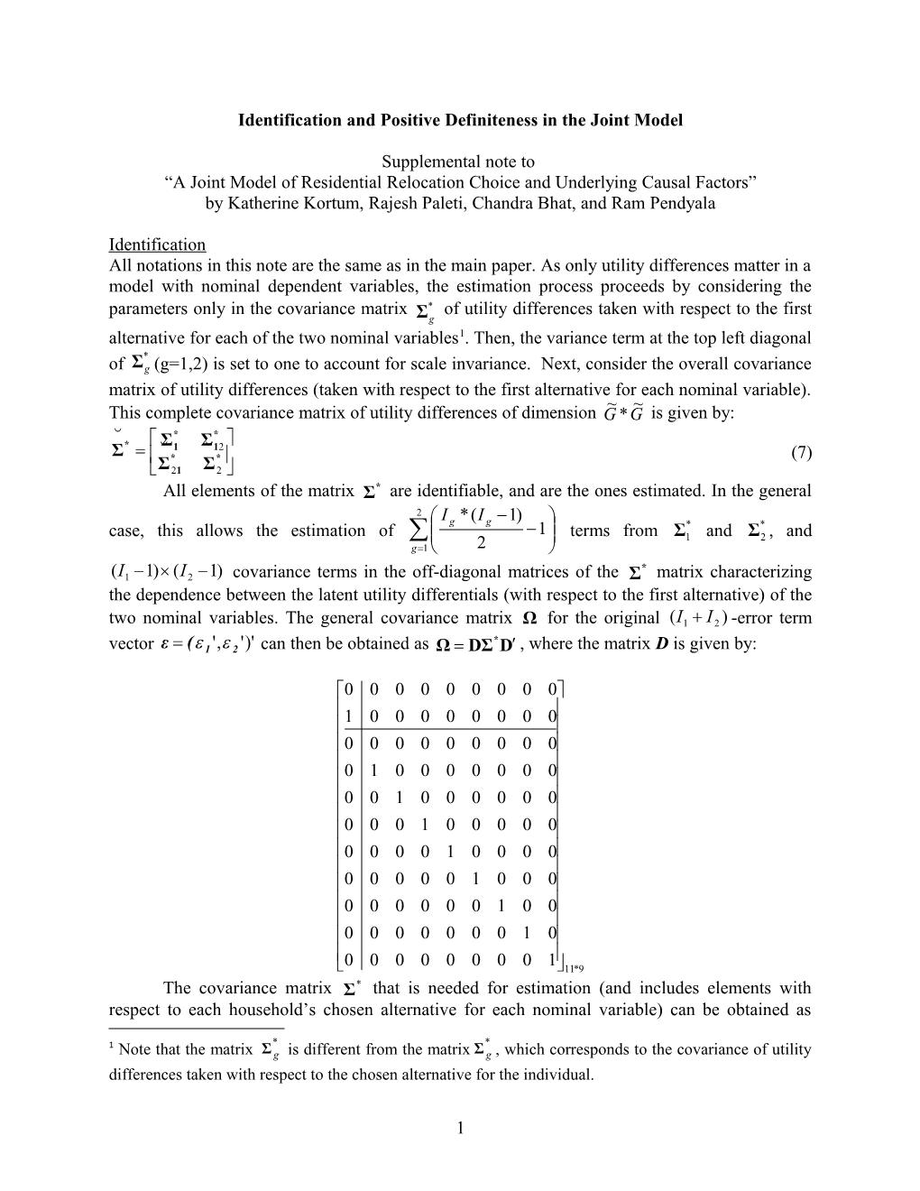 Identification and Positive Definiteness in the Joint Model