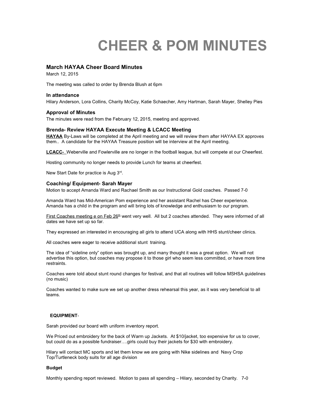 Cheer & Pom Minutes